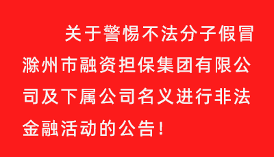 關(guān)于警惕不法分子假冒滁州市融資擔(dān)保集團有限公司及下屬公司名義進(jìn)行非法金融活動的公告